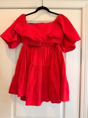 Velvet Bright Red Smocked Top